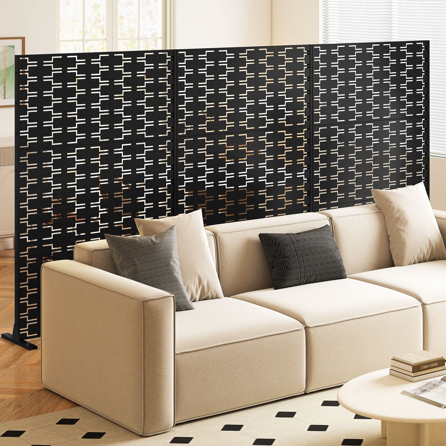 Metal Privacy Screen 72 x 48 Inch Freestanding Fence Panel Indoor Outdoor, Black Room Dividers at Gallery Canada