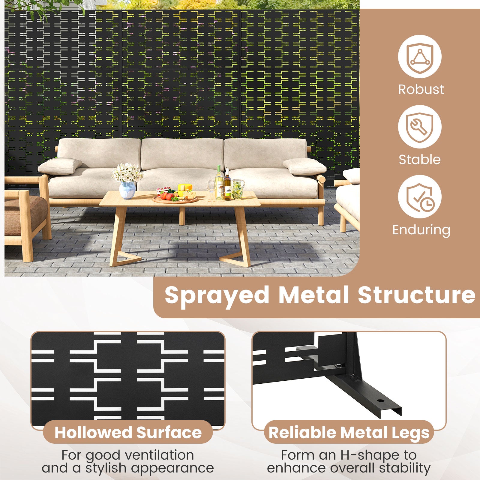 Metal Privacy Screen 72 x 48 Inch Freestanding Fence Panel Indoor Outdoor, Black Room Dividers at Gallery Canada