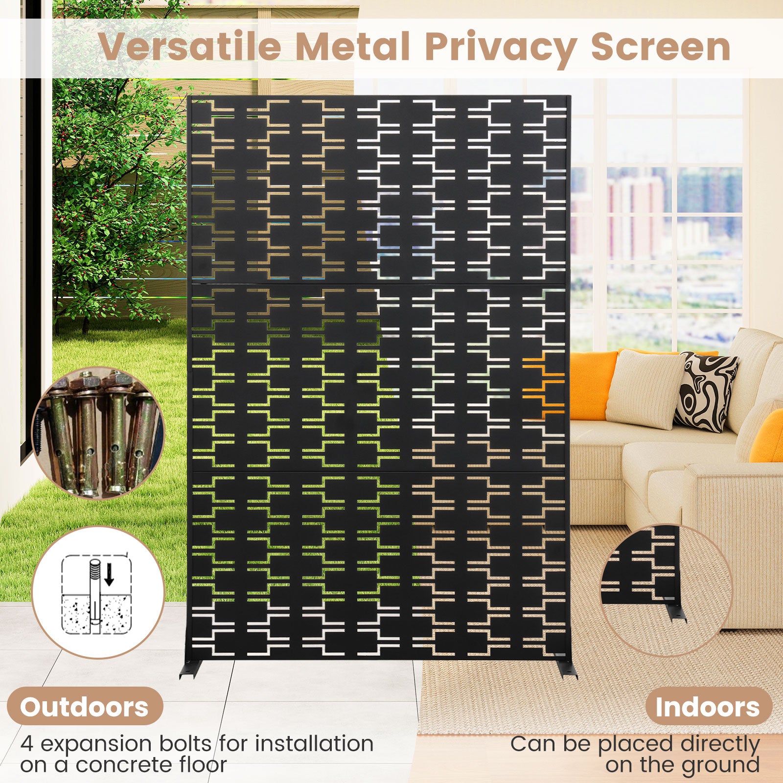 Metal Privacy Screen 72 x 48 Inch Freestanding Fence Panel Indoor Outdoor, Black Room Dividers at Gallery Canada