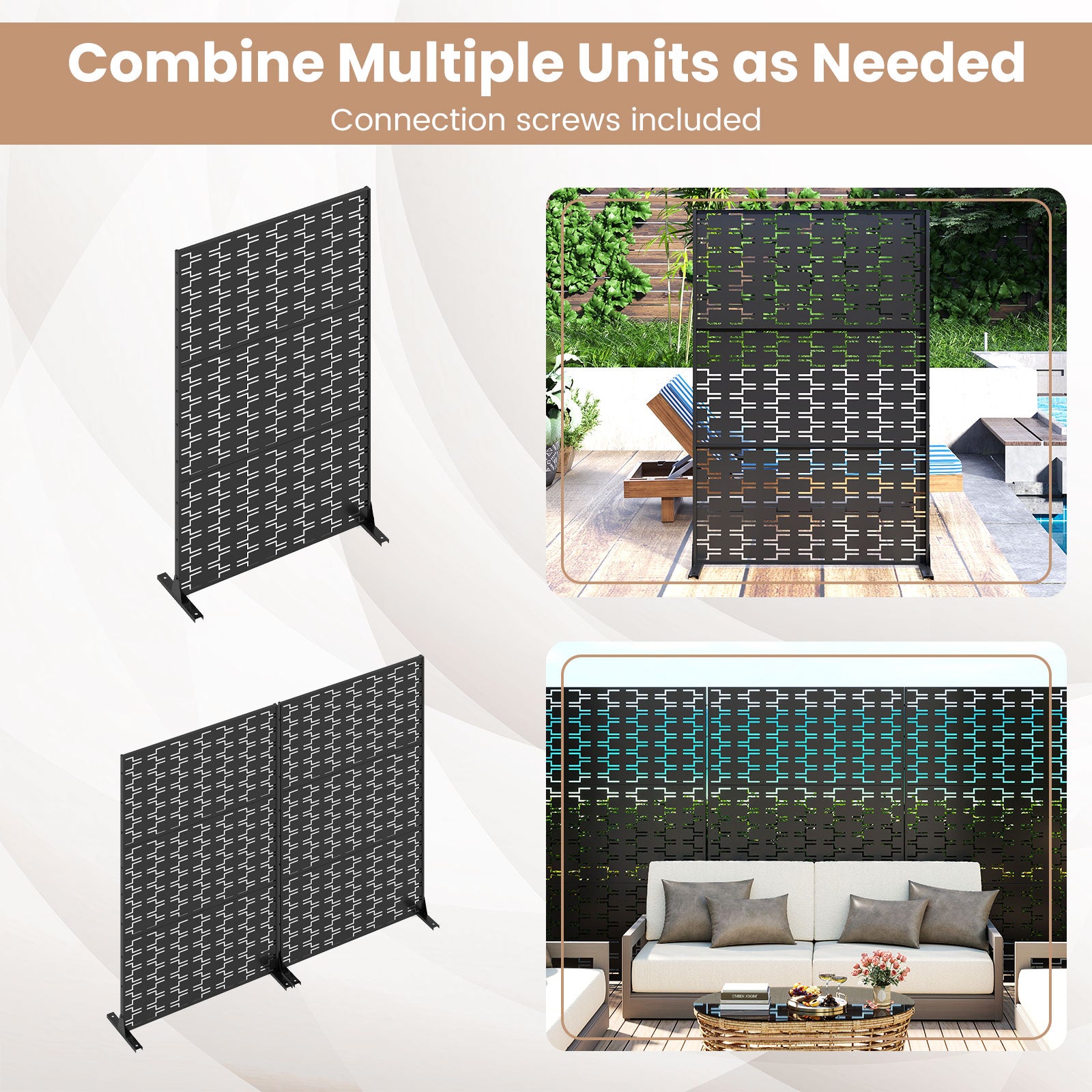 Metal Privacy Screen 72 x 48 Inch Freestanding Fence Panel Indoor Outdoor, Black Room Dividers at Gallery Canada