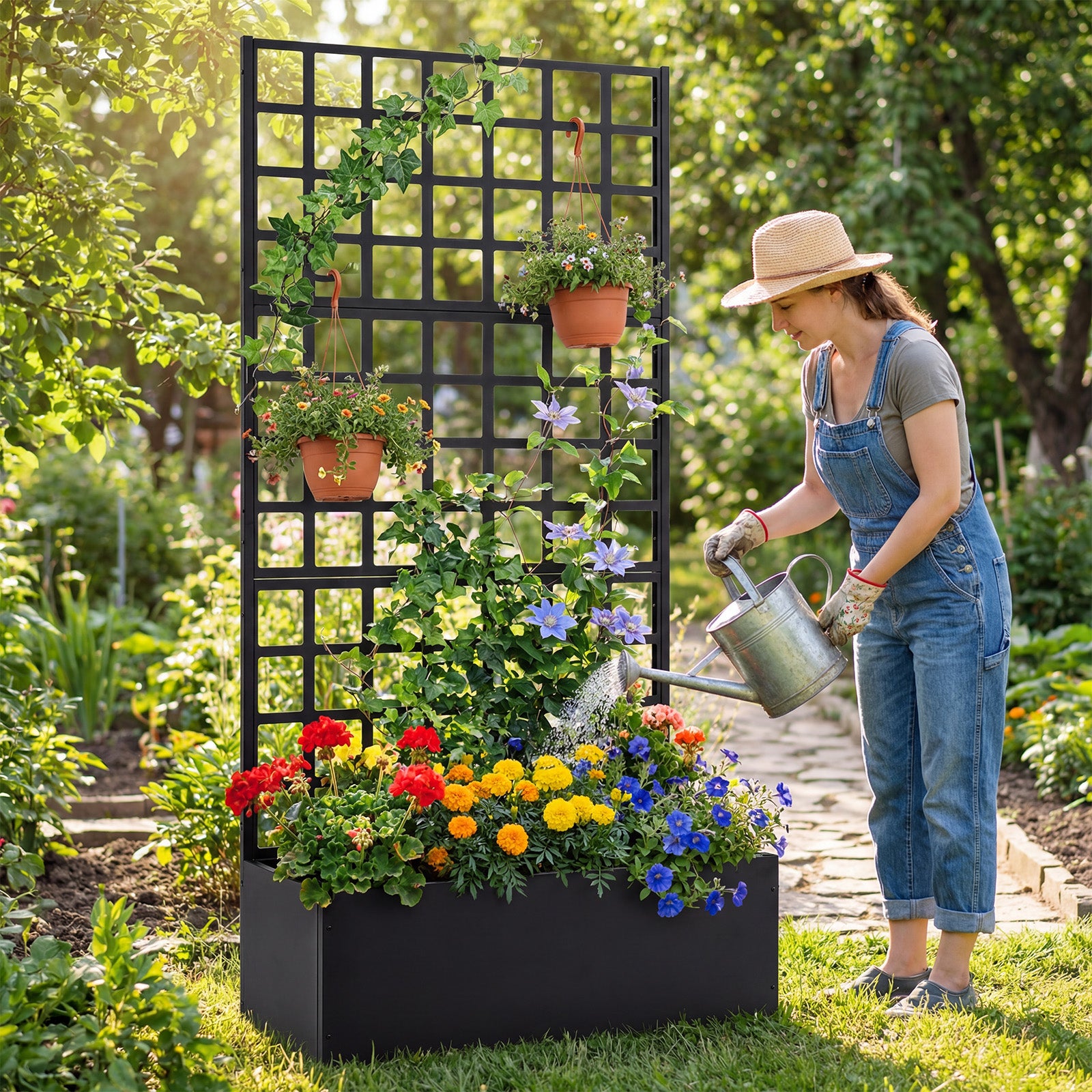 Metal Raised Garden Bed With Trellis, Drainage Holes, Black Raised Garden Beds at Gallery Canada