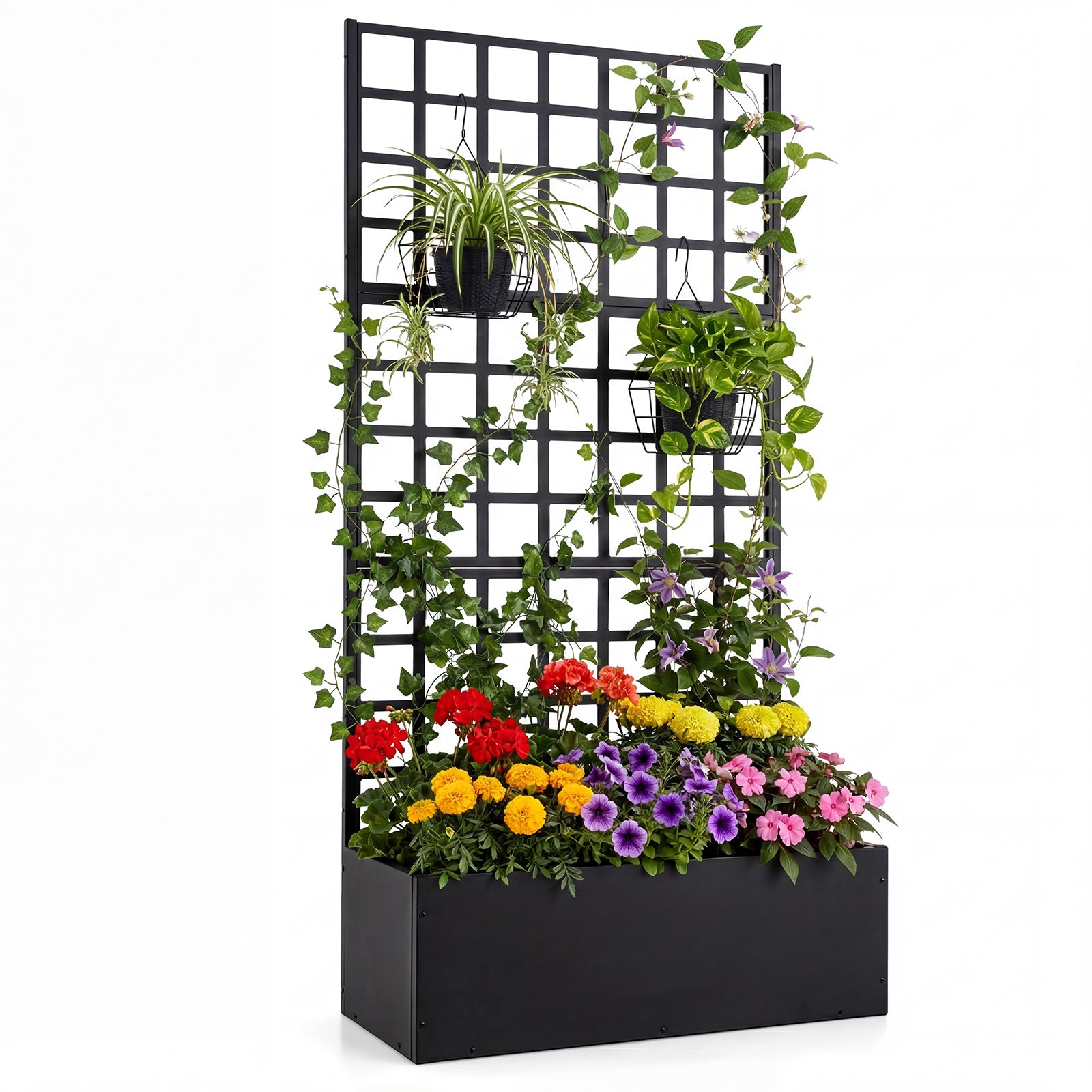 Metal Raised Garden Bed With Trellis, Drainage Holes, Black Raised Garden Beds Black at Gallery Canada
