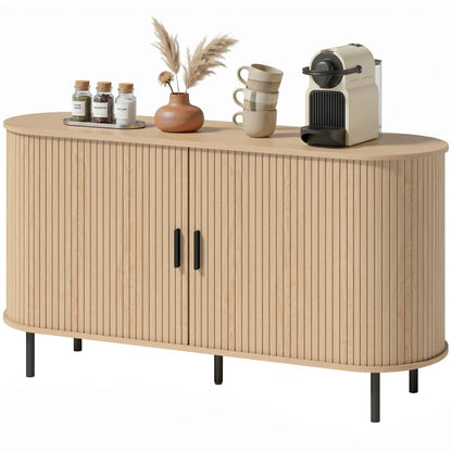 Mid Century Fluted Buffet Cabinet With Sliding Doors, 55", Natural