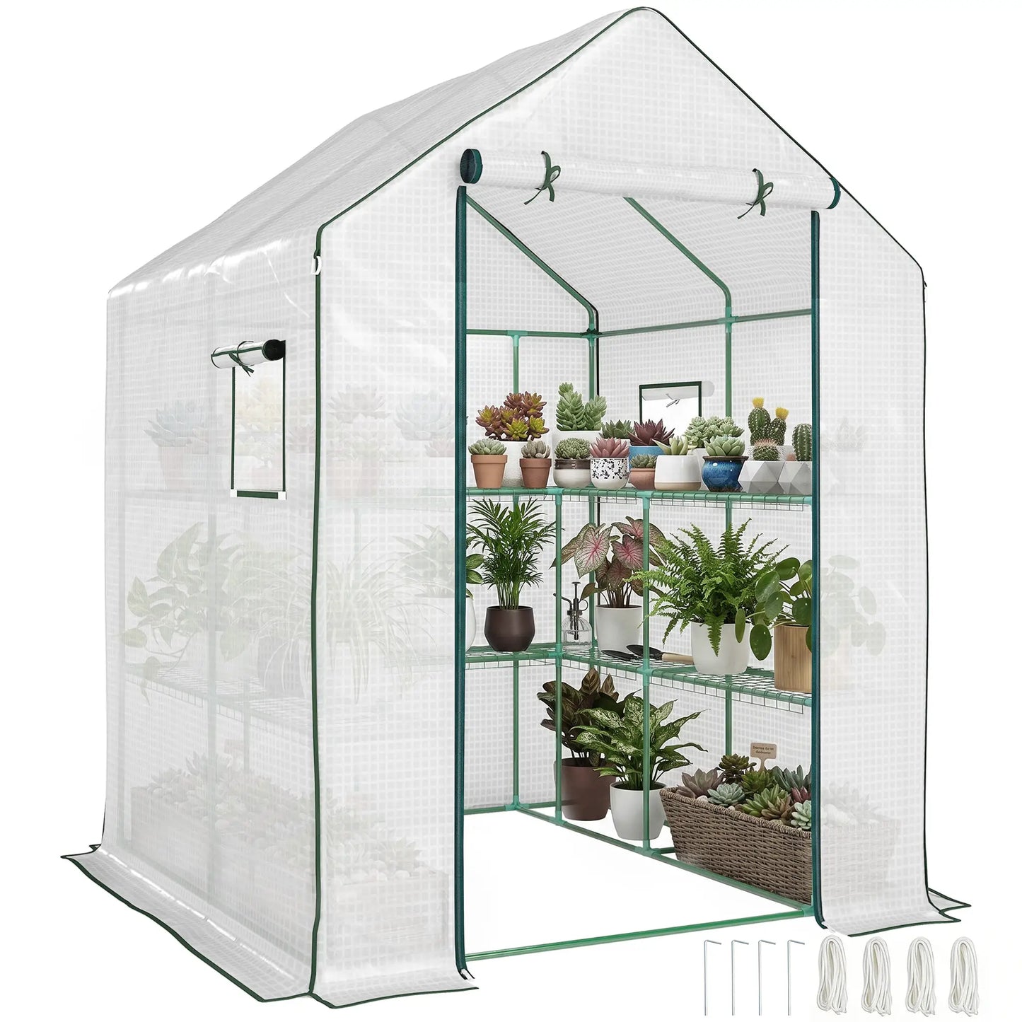 Portable Walk-In Greenhouse, 4.6' x 4.7', 2 Tier Shelves, White Walk In Greenhouses at Gallery Canada