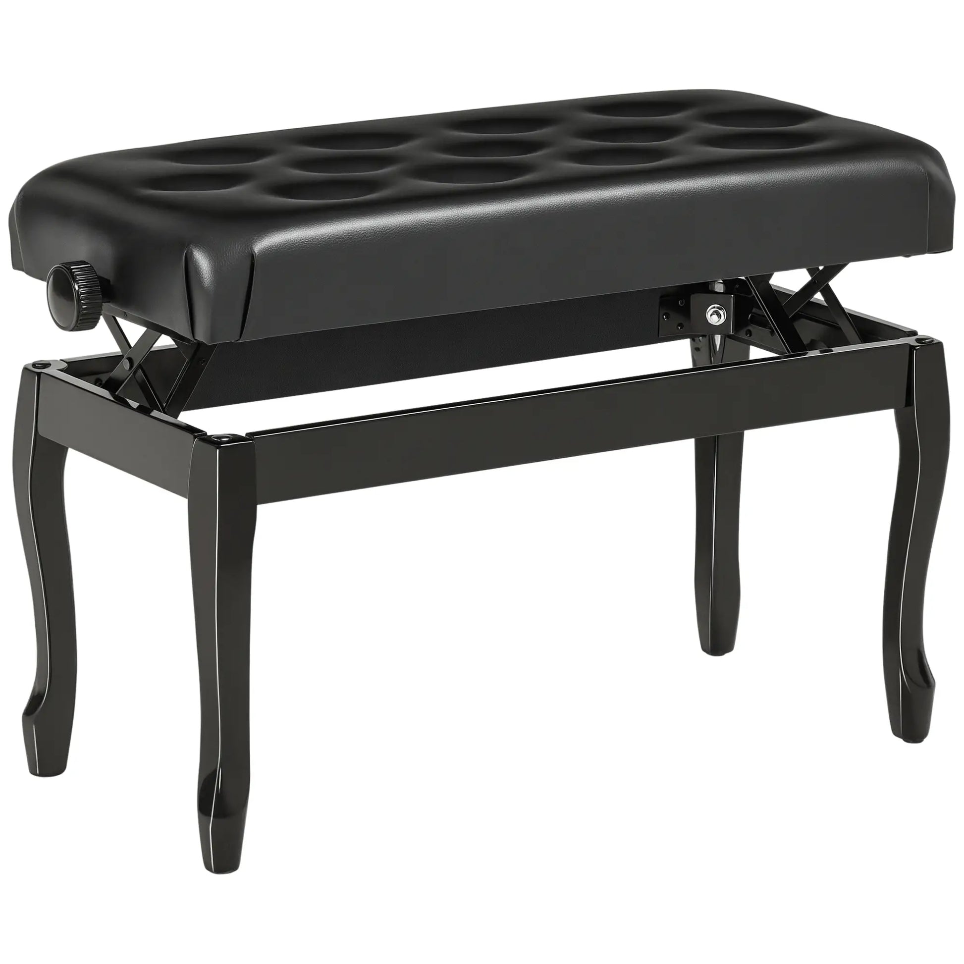 Adjustable Piano Bench, PU Leather, Button Tufted, Black Piano Benches Black at Gallery Canada