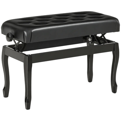 Adjustable Piano Bench, PU Leather, Button Tufted, Black Piano Benches Black at Gallery Canada