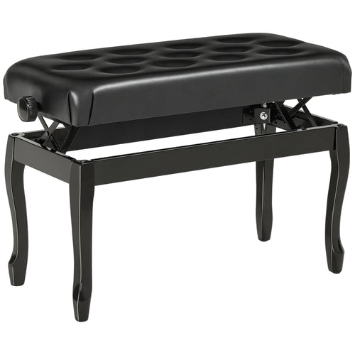 Adjustable Piano Bench, PU Leather, Button Tufted, Black