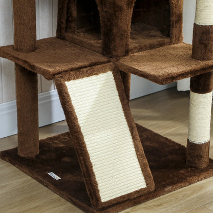 54" Cat Tree, Multi-Level Tower With Scratching Posts, Light Brown