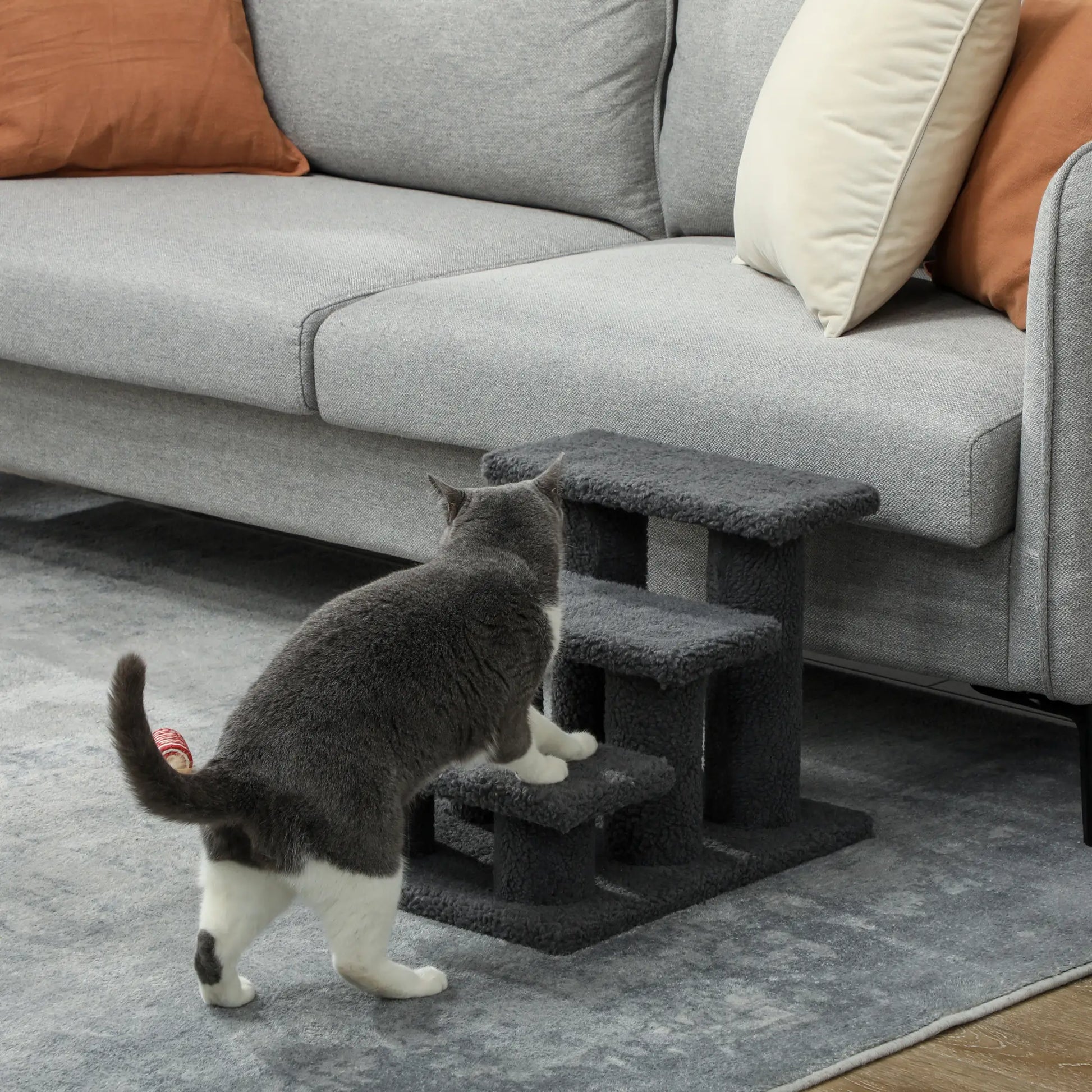 3 Tier Pet Stairs, Dog Cat Step, Scratch Post Furniture, Dark Grey Cat Trees at Gallery Canada