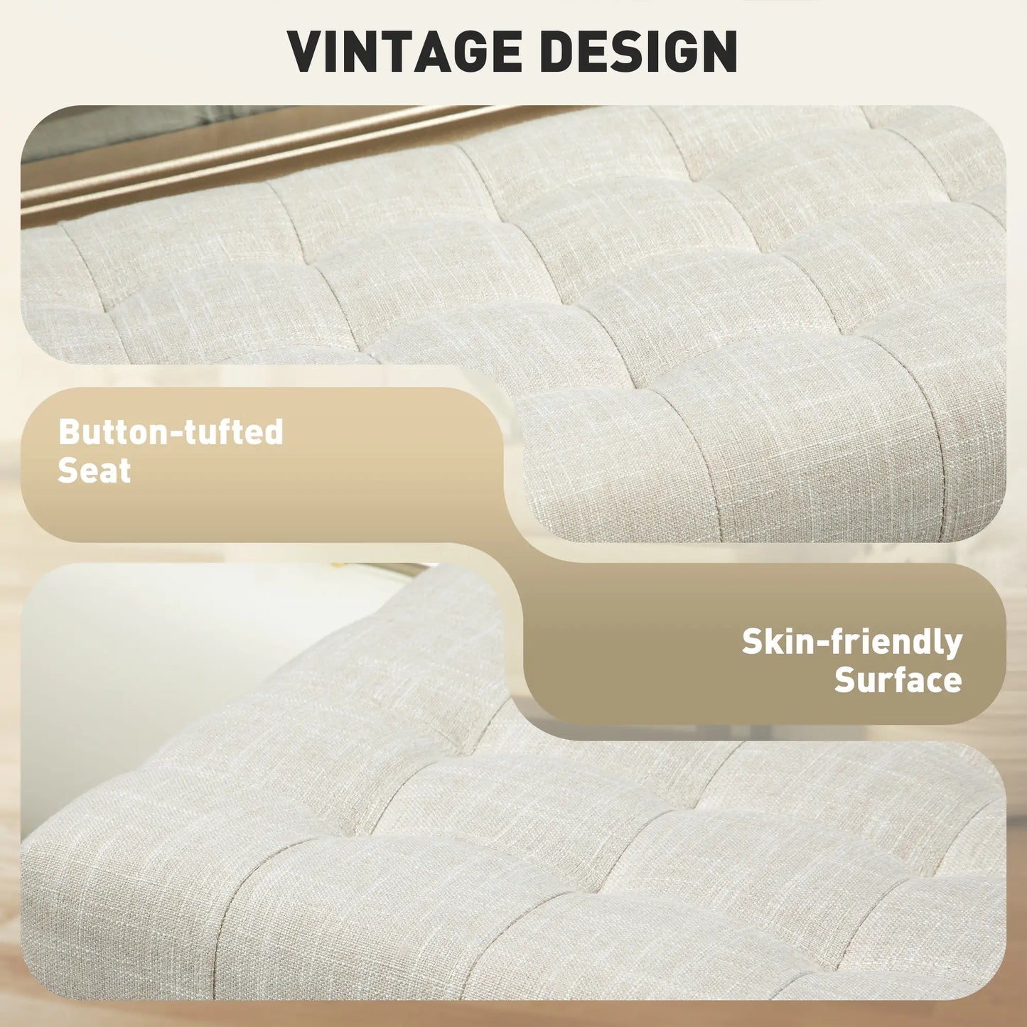 Linen Storage Ottoman, Button Tufted Bench for Bedroom, Beige Storage Ottomans & Benches at Gallery Canada