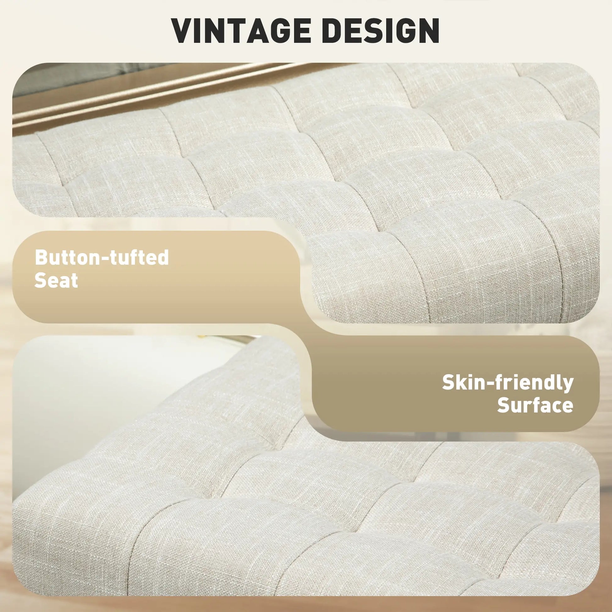 Linen Storage Ottoman, Button Tufted Bench for Bedroom, Beige Storage Ottomans & Benches at Gallery Canada