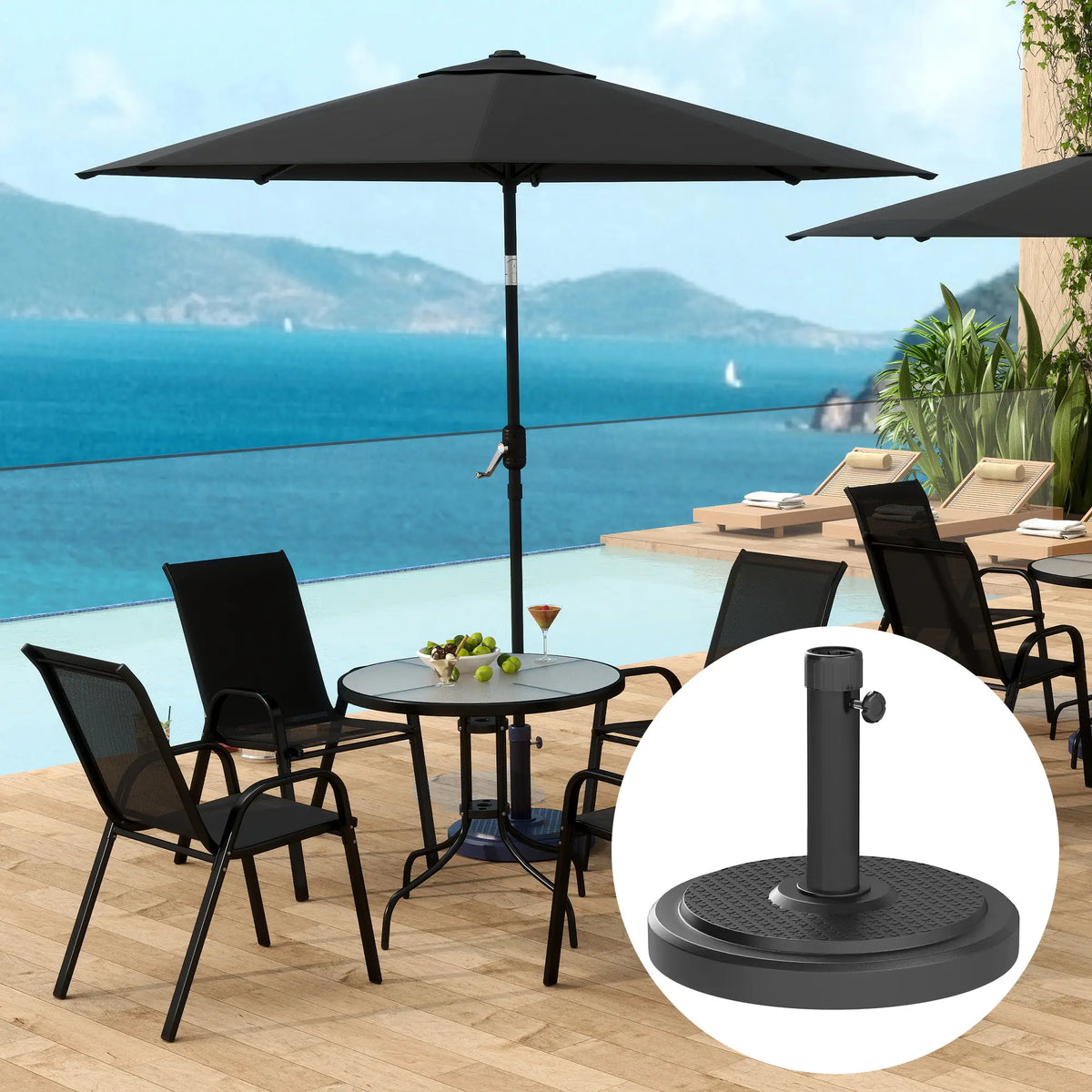 48 Lbs Patio Umbrella Base, Round HDPE, For 1.5" Or 1.9" Poles, Φ18.9" X 15.2" H, Black Umbrella Bases at Gallery Canada