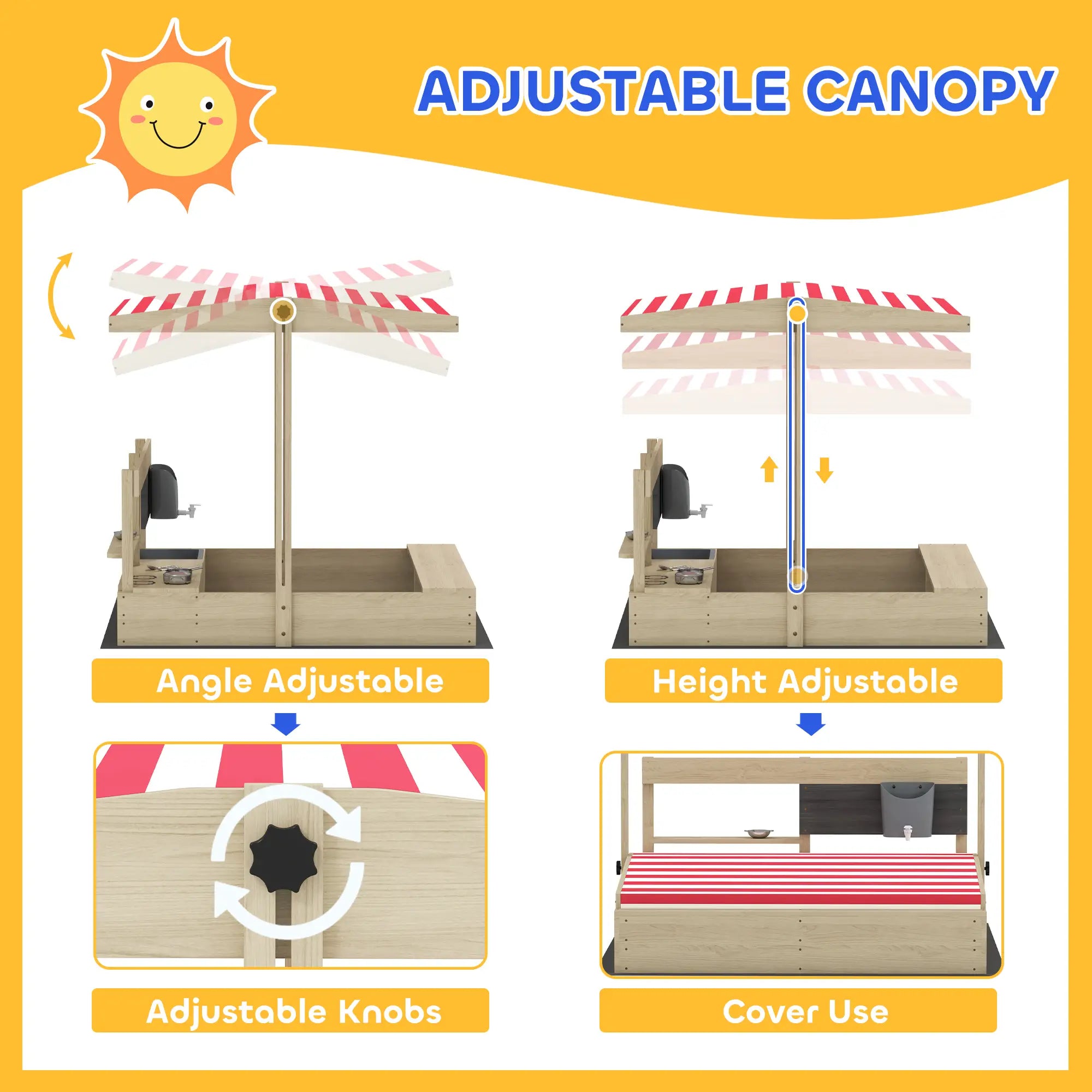 Kids Sandbox with Cover, Wooden Sand Box with Seat, Storage, 3-7 Years, Natural Wood Sandboxes & Accessories at Gallery Canada