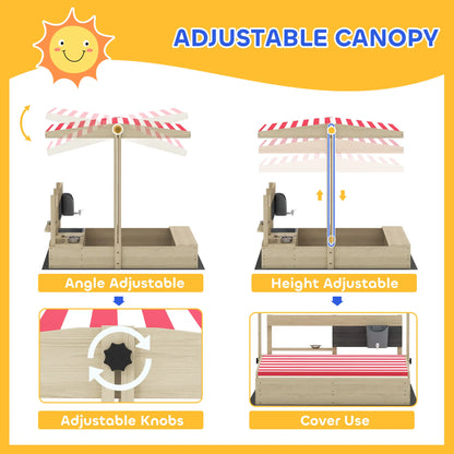 Kids Sandbox with Cover, Wooden Sand Box with Seat, Storage, 3-7 Years, Natural Wood Sandboxes & Accessories at Gallery Canada