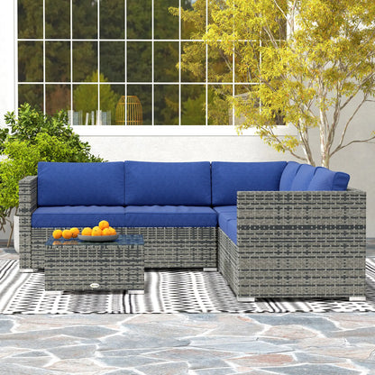 4pc Rattan Wicker Outdoor Furniture Set, Corner Sofa Loveseats Coffee Table, Navy Blue Patio Furniture Sets at Gallery Canada