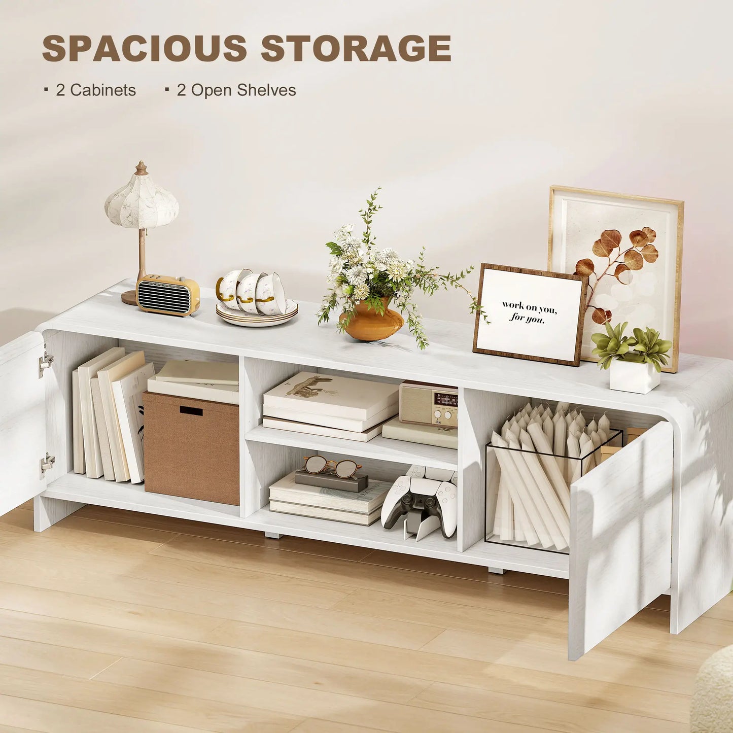 TV Stand For 65 Inch TV, 2 Cabinets 2 Shelves, White TV Stands at Gallery Canada