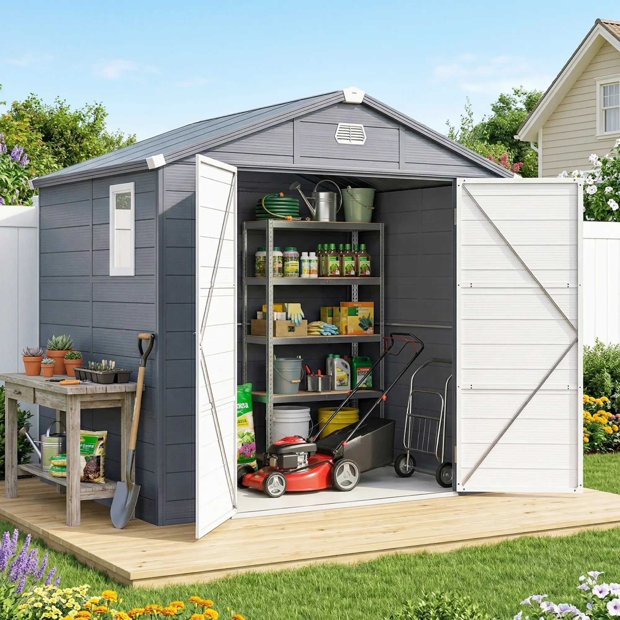 8' x 6' Plastic Garden Storage Shed, Latch Door, Vents, Dark Grey Sheds at Gallery Canada