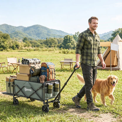Foldable Collapsible Wagon Cart, 72L & 198 LBS Capacity, Green Folding Garden Carts at Gallery Canada