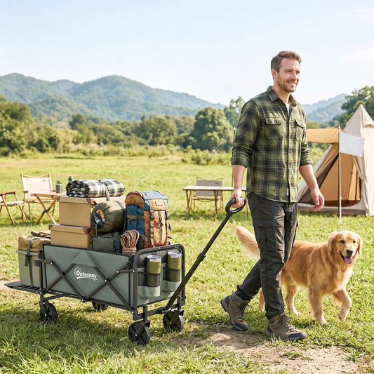 Foldable Collapsible Wagon Cart, 72L & 198 LBS Capacity, Green Folding Garden Carts Green at Gallery Canada