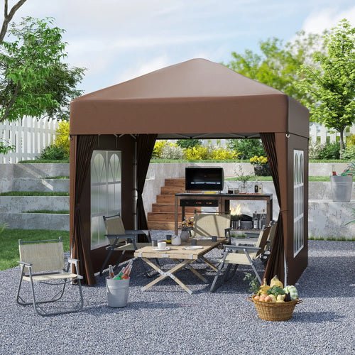 6.6'x6.6' Pop Up Canopy Tent, Instant Sun Shelter, Brown
