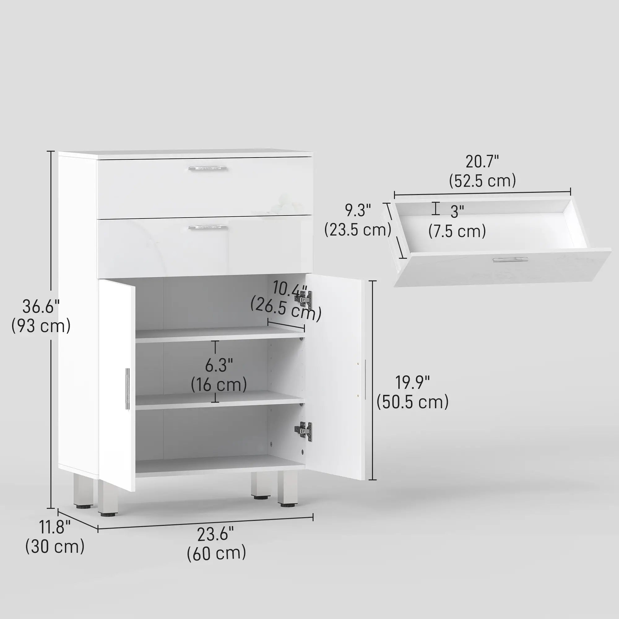 Bathroom Floor Cabinet, 2 High Gloss Drawers, White, White Freestanding Bathroom Cabinets at Gallery Canada