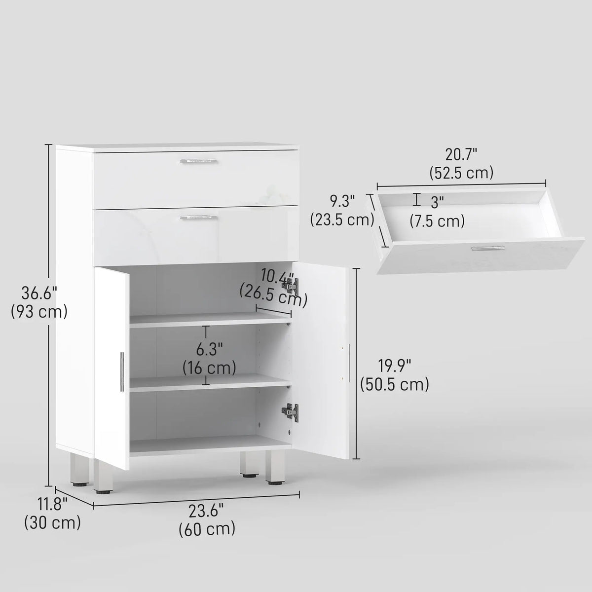 Bathroom Floor Cabinet, 2 High Gloss Drawers, White, White Freestanding Bathroom Cabinets at Gallery Canada