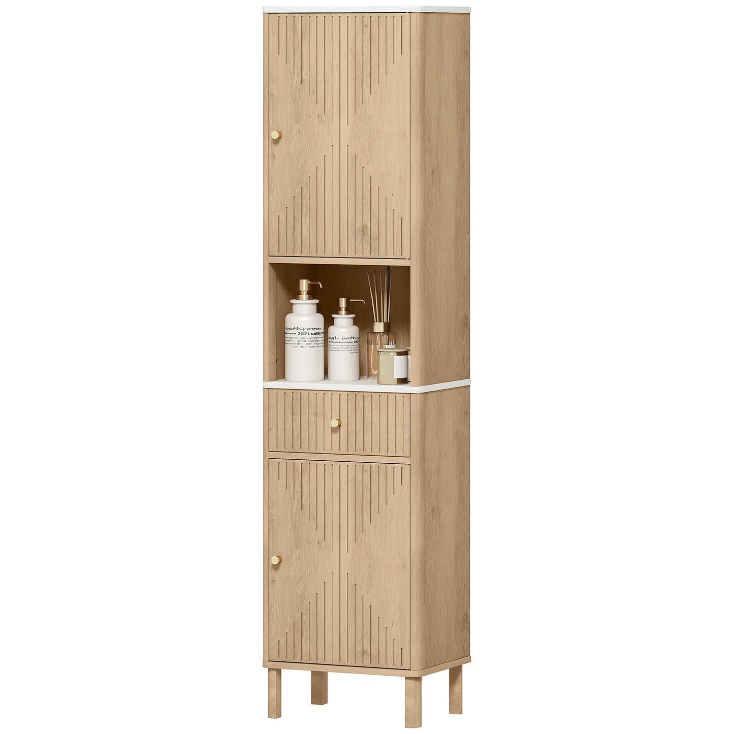 66 in Tall Bathroom Cabinet With Drawer, Oak
