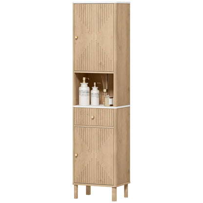 66 in Tall Bathroom Cabinet With Drawer, Oak