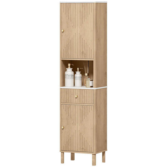 66 in Tall Bathroom Cabinet With Drawer, Oak Freestanding Bathroom Cabinets Oak Wood Effect at Gallery Canada