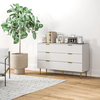 Modern 6 Drawer Dresser, Gold Legs and Handles, White Storage Cabinets at Gallery Canada