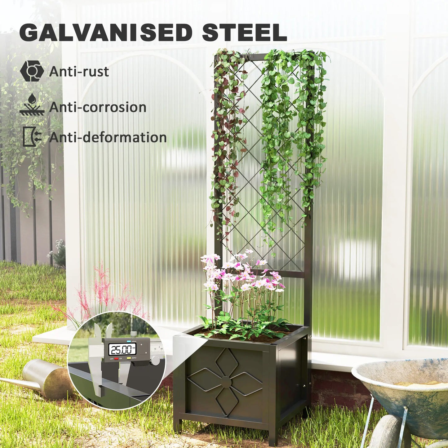 Galvanized Raised Garden Bed, Metal Planter Box with Trellis, Drainage Holes Raised Garden Beds at Gallery Canada