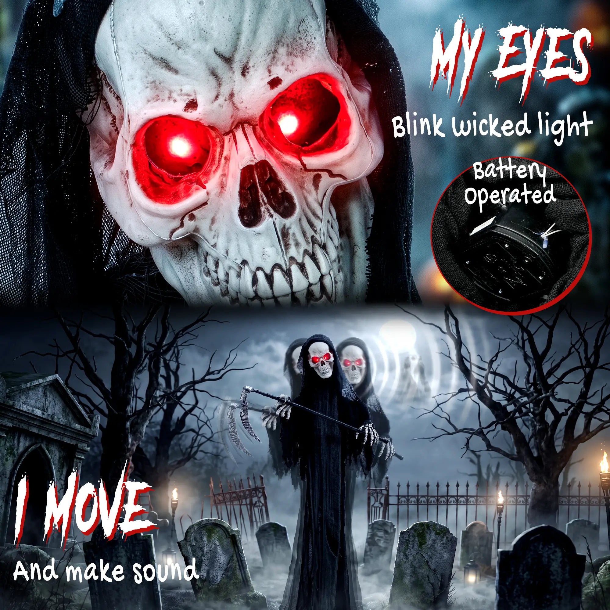 6FT Animated Grim Reaper Halloween Decorations, Sound, LED Eyes Halloween Decorations at Gallery Canada