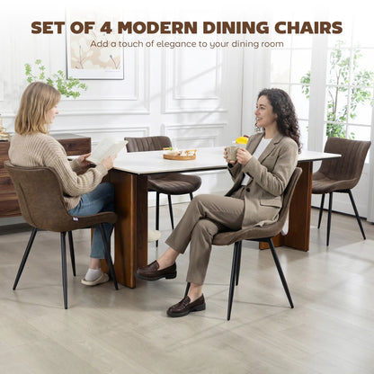 PU Leather Dining Chairs Set of 4, Steel Legs, Backrest, Brown Dining Chairs at Gallery Canada