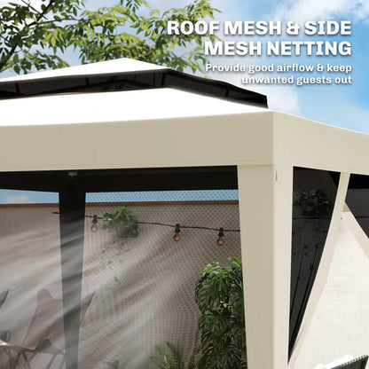 10' x 10' Outdoor Canopy Tent With Mesh Netting, Double Tier Roof, Beige Gazebos at Gallery Canada