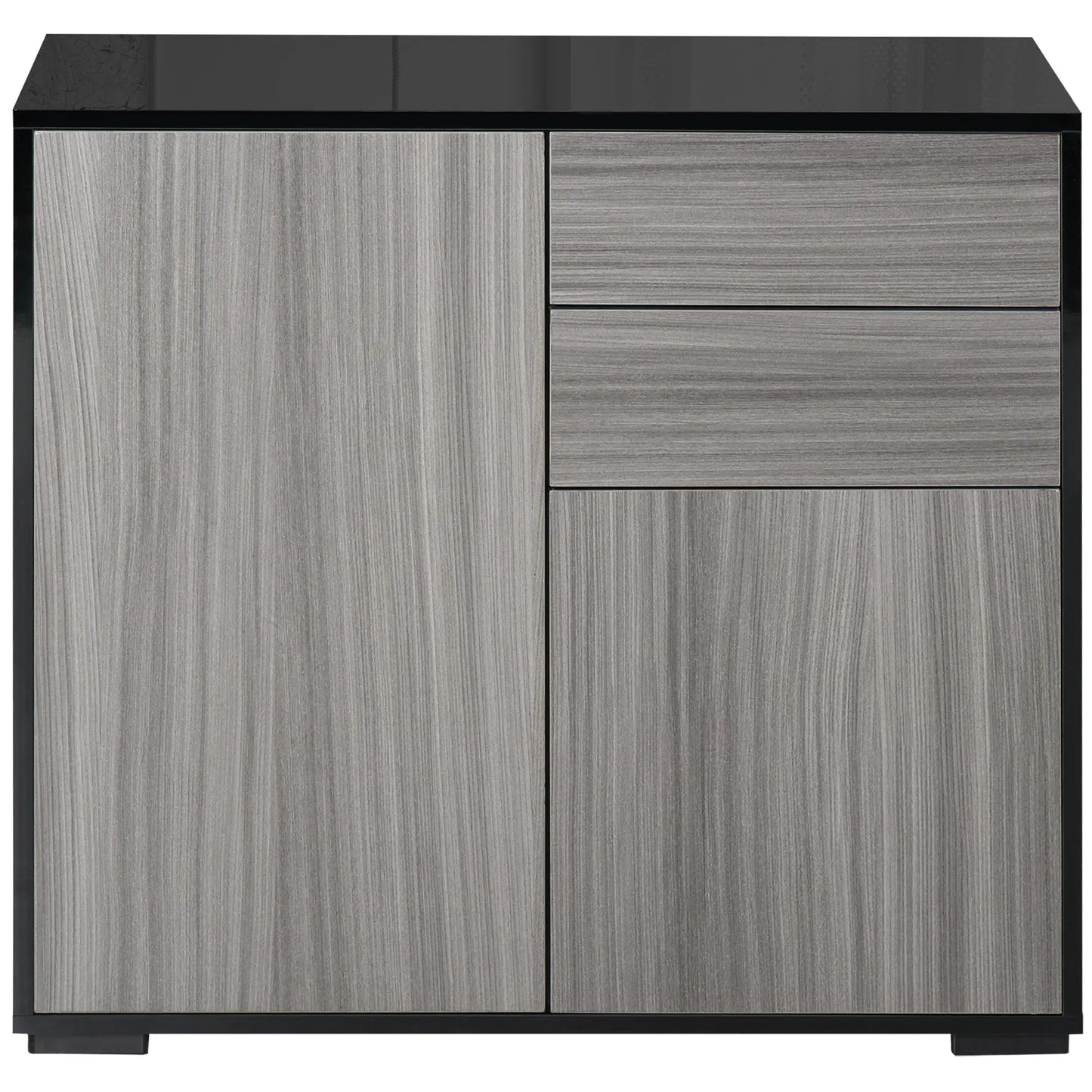 High Gloss Buffet Sideboard, 2 Drawers, 2 Doors, Adjustable Shelf, Kitchen Cabinet, Grey Black