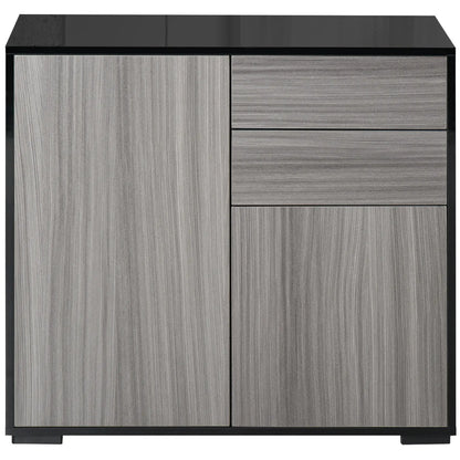 High Gloss Buffet Sideboard, 2 Drawers, 2 Doors, Adjustable Shelf, Kitchen Cabinet, Grey Black