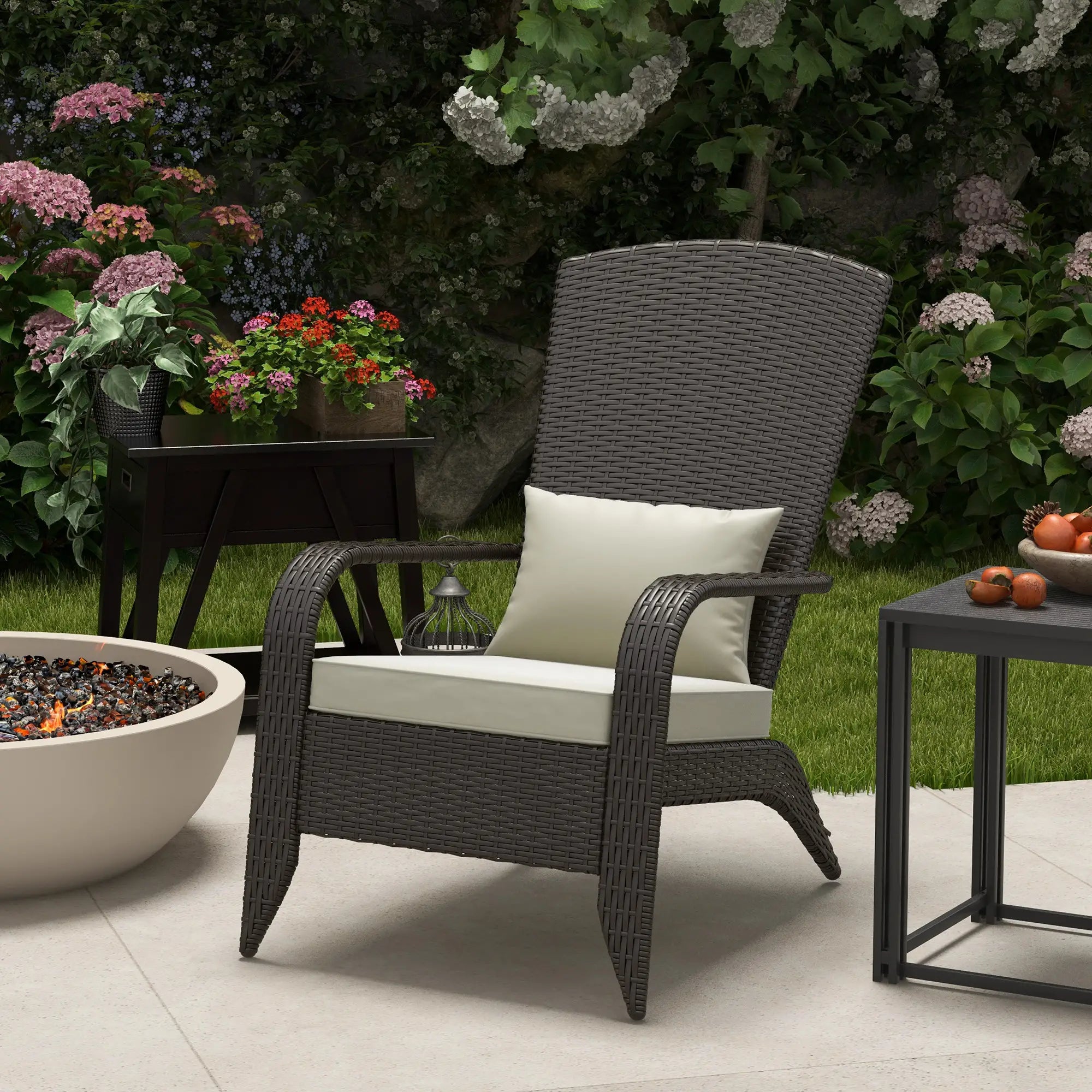 Wicker Adirondack Chair, Outdoor Rattan Chair with Cushions, Khaki Patio Chairs at Gallery Canada