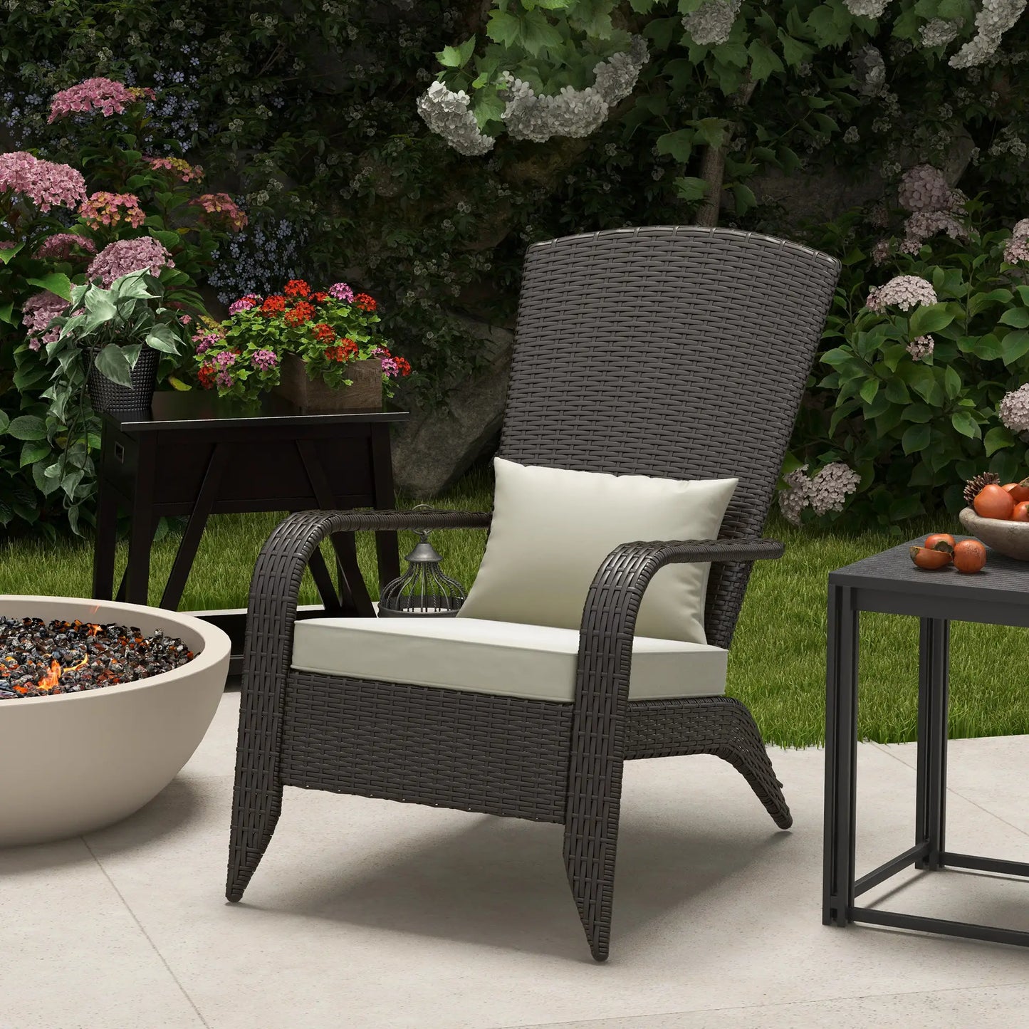 Wicker Adirondack Chair, Outdoor Rattan Chair with Cushions, Khaki Patio Chairs at Gallery Canada