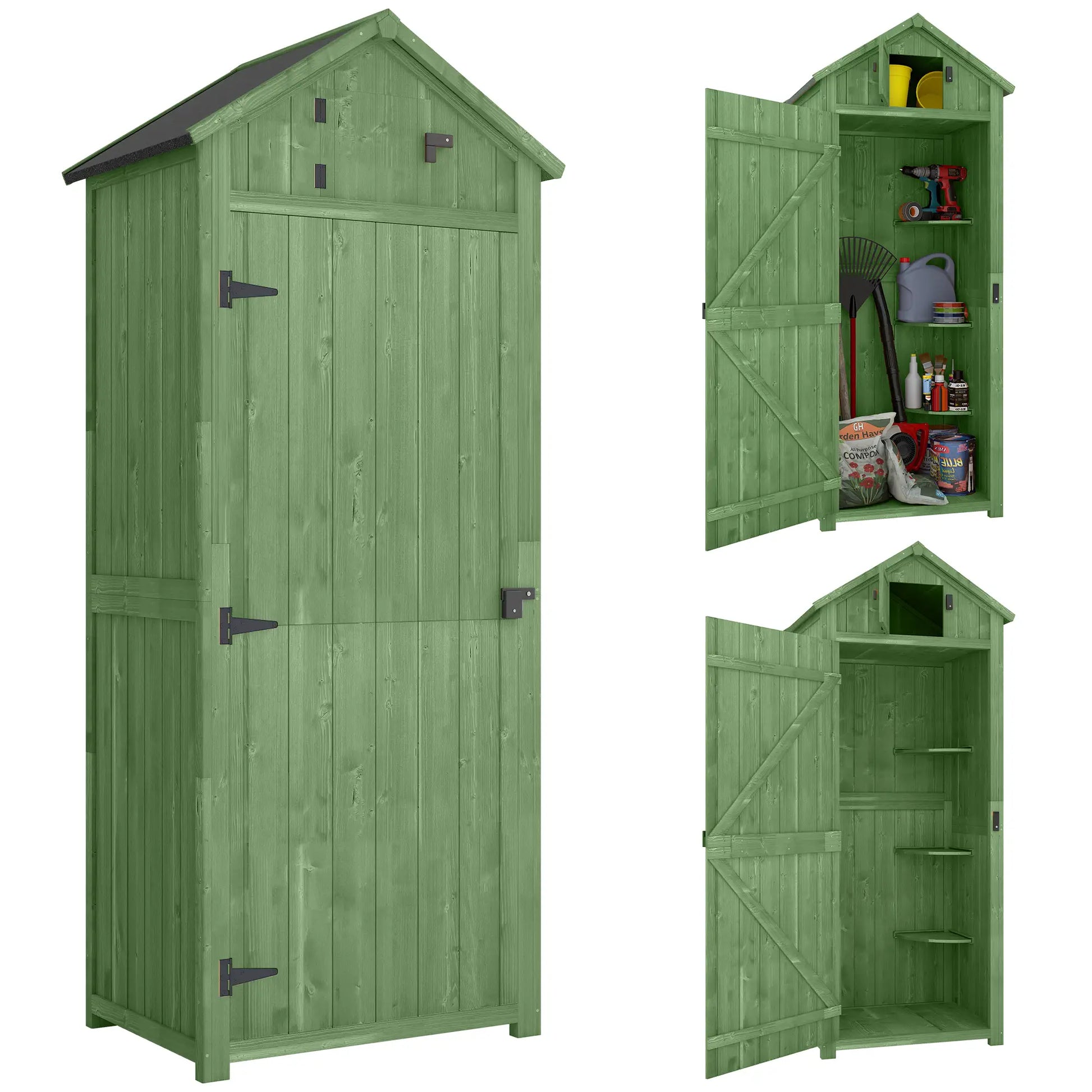 30" x 21" x 71" Garden Storage Shed, Outdoor Tool House, 3 Tier Shelves, Green Sheds at Gallery Canada