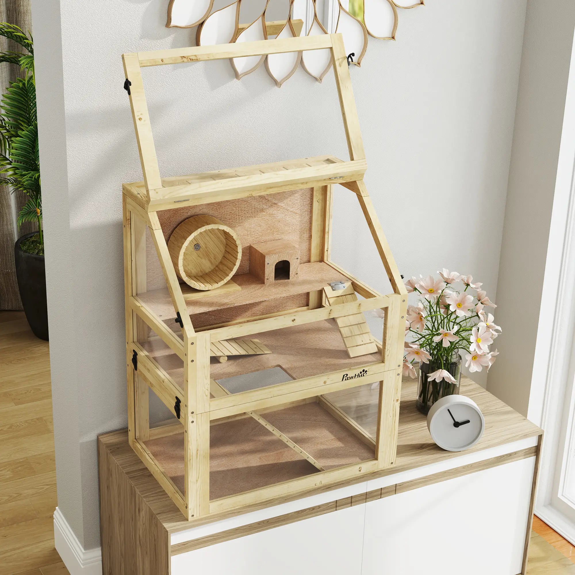Wooden Hamster Cage, 3 Tier Gerbil Cage, 24