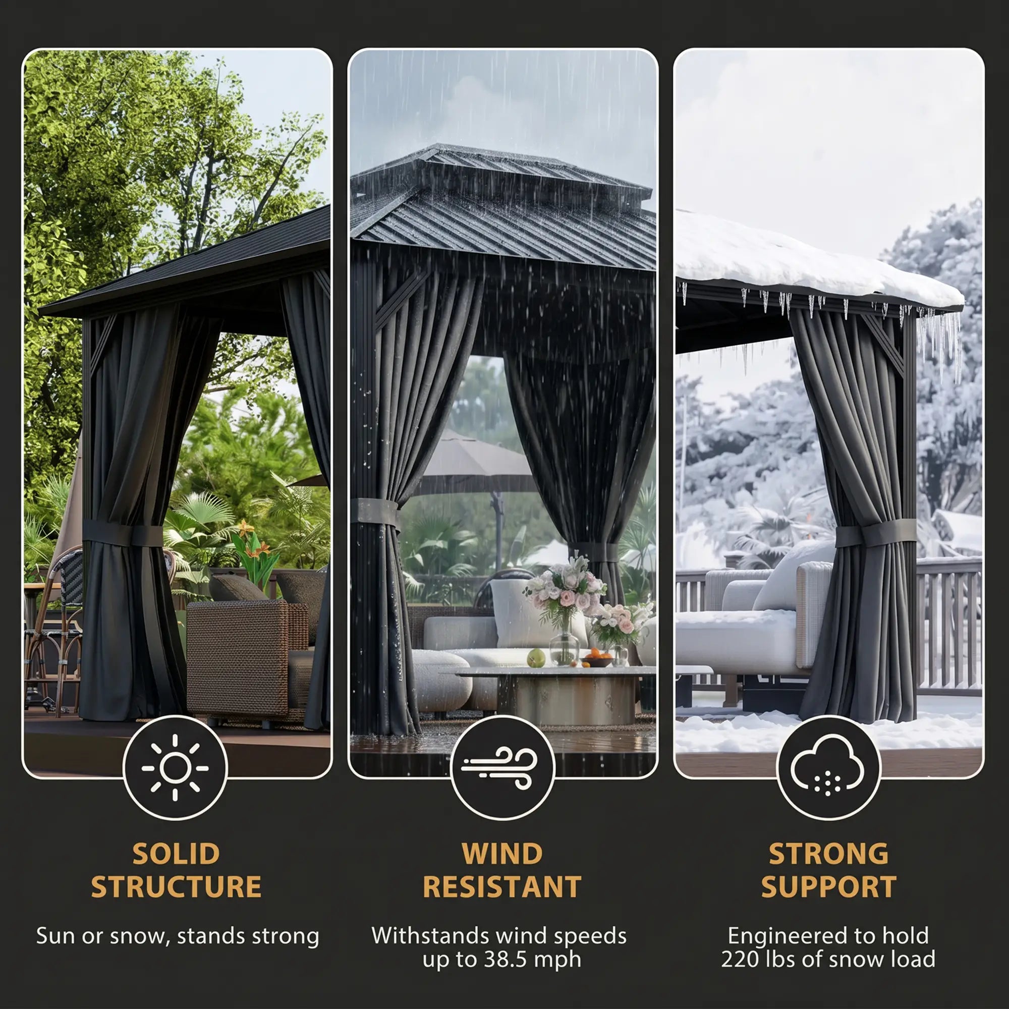 10' x 12' Hardtop Gazebo, Sun Shelter, Metal Roof, Mosquito Net, Light Grey Gazebos at Gallery Canada