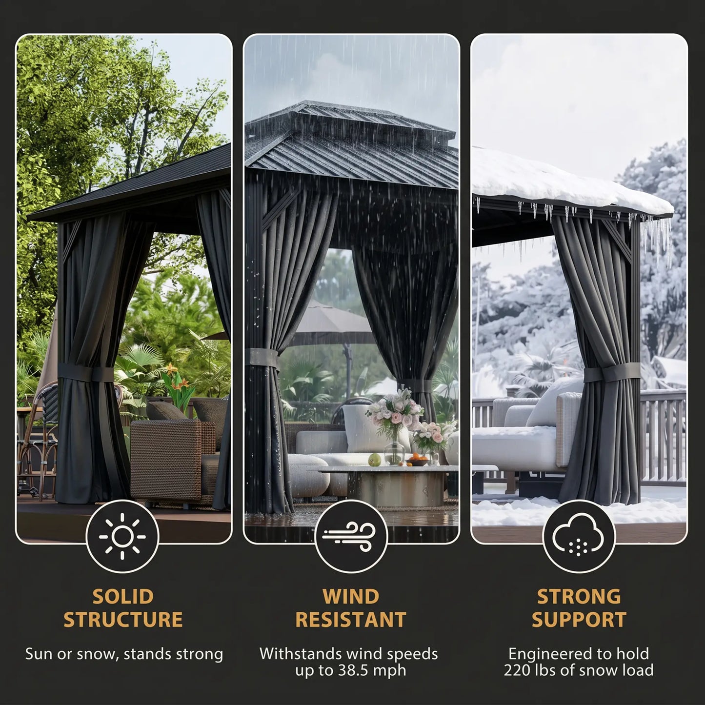 10' x 12' Hardtop Gazebo, Sun Shelter, Metal Roof, Mosquito Net, Light Grey Gazebos at Gallery Canada