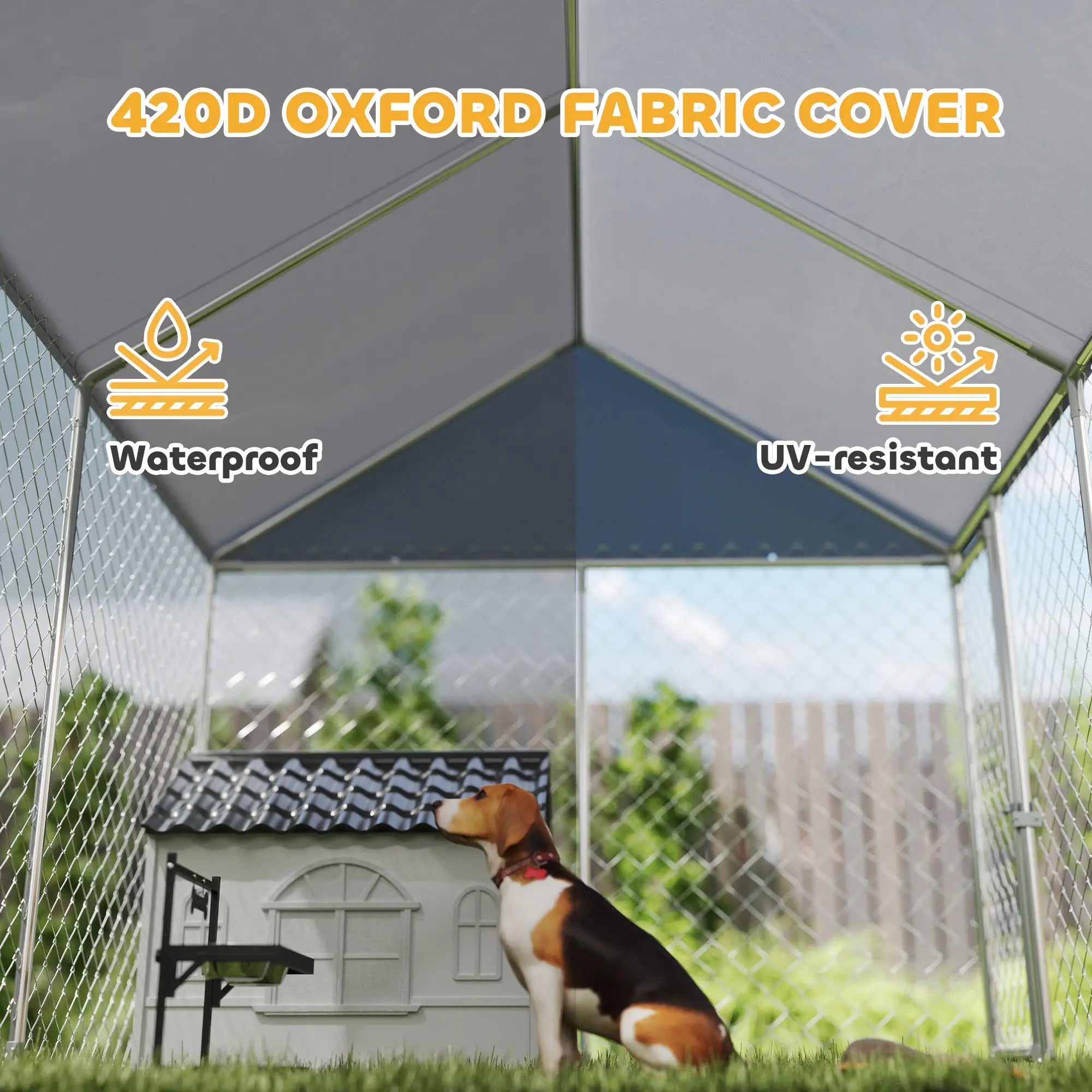 Heavy Duty Galvanized Steel Outdoor Dog Kennel with Waterproof Roof, Safety Lockable Latch System, 9.2' x 7.5' x 7.2' Dog Kennels at Gallery Canada