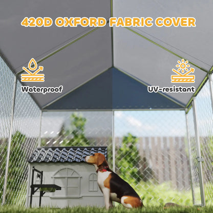 Heavy Duty Galvanized Steel Outdoor Dog Kennel with Waterproof Roof, Safety Lockable Latch System, 9.2' x 7.5' x 7.2' Dog Kennels at Gallery Canada