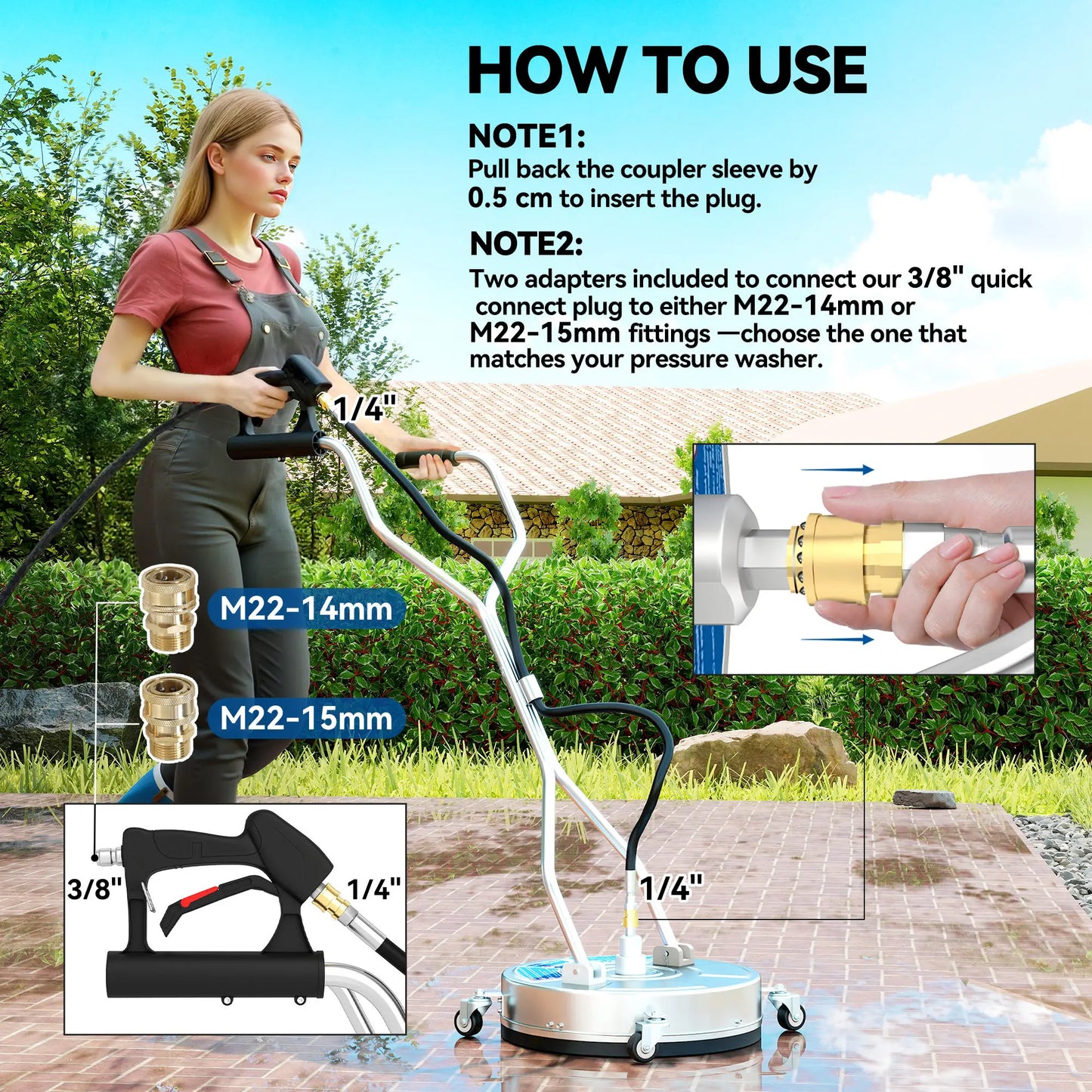 18" Pressure Washer Surface Cleaner, 4 Wheels, Stainless Steel, 1/4" Quick Connector, 2 Handles, 3600 PSI, Silver Garden Accessories at Gallery Canada