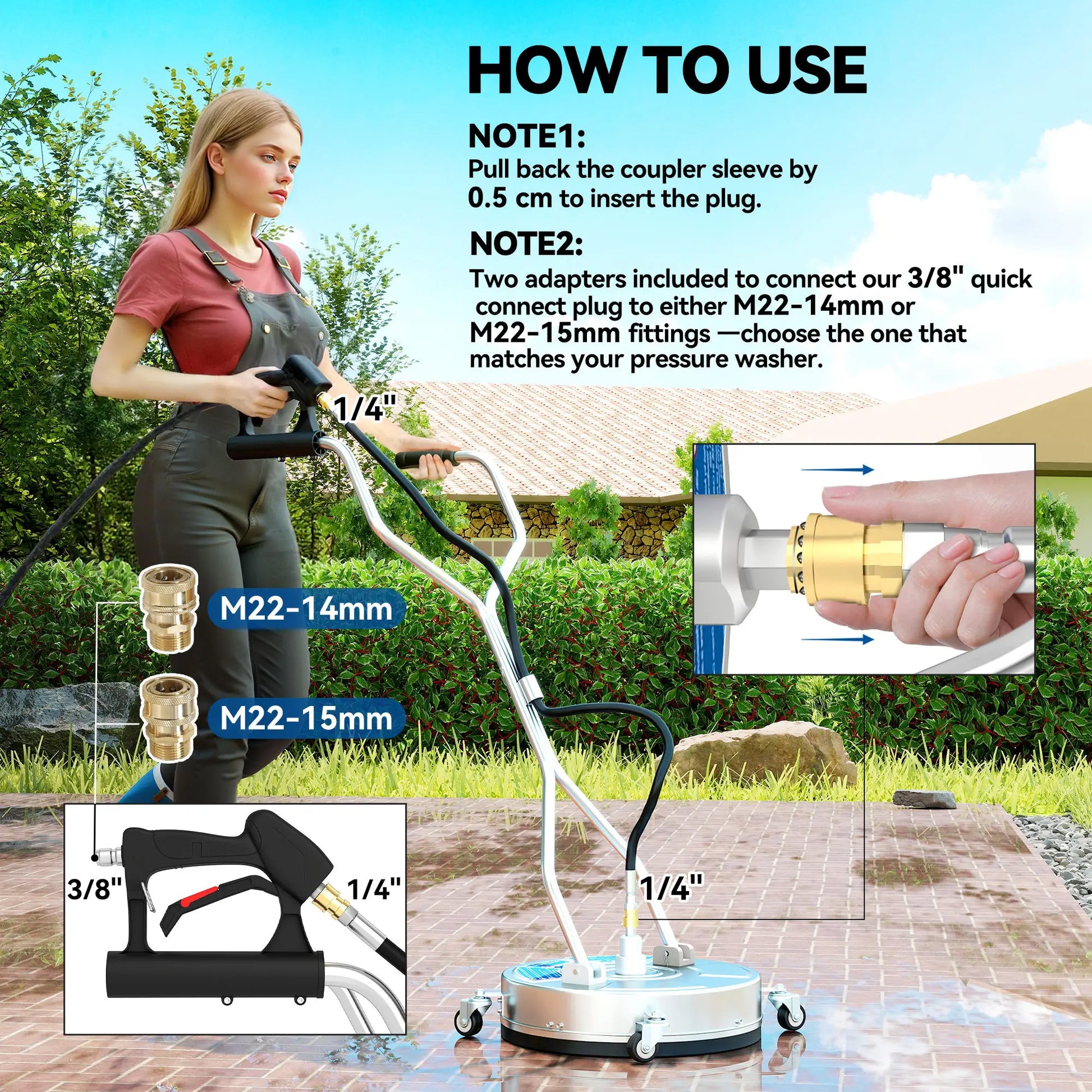 18" Pressure Washer Surface Cleaner, 4 Wheels, Stainless Steel, 1/4" Quick Connector, 2 Handles, 3600 PSI, Silver Garden Accessories at Gallery Canada