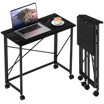 31.5" Folding Desk With Wheels, Black Wood Effect, Black Writing Desks at Gallery Canada