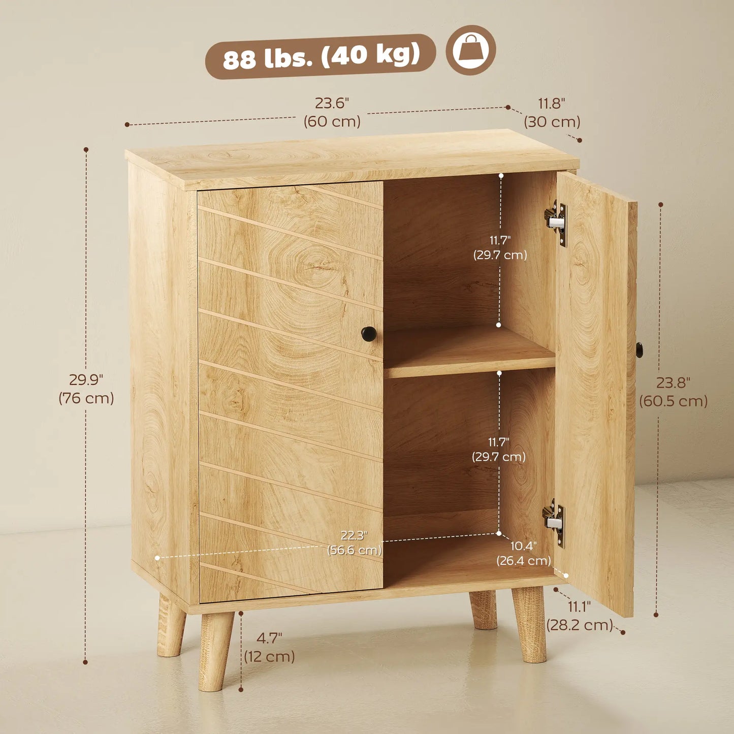 Storage Cabinet with Doors, Shelf, Wood Legs, Living Room, Bathroom Kitchen Pantry Cabinets at Gallery Canada