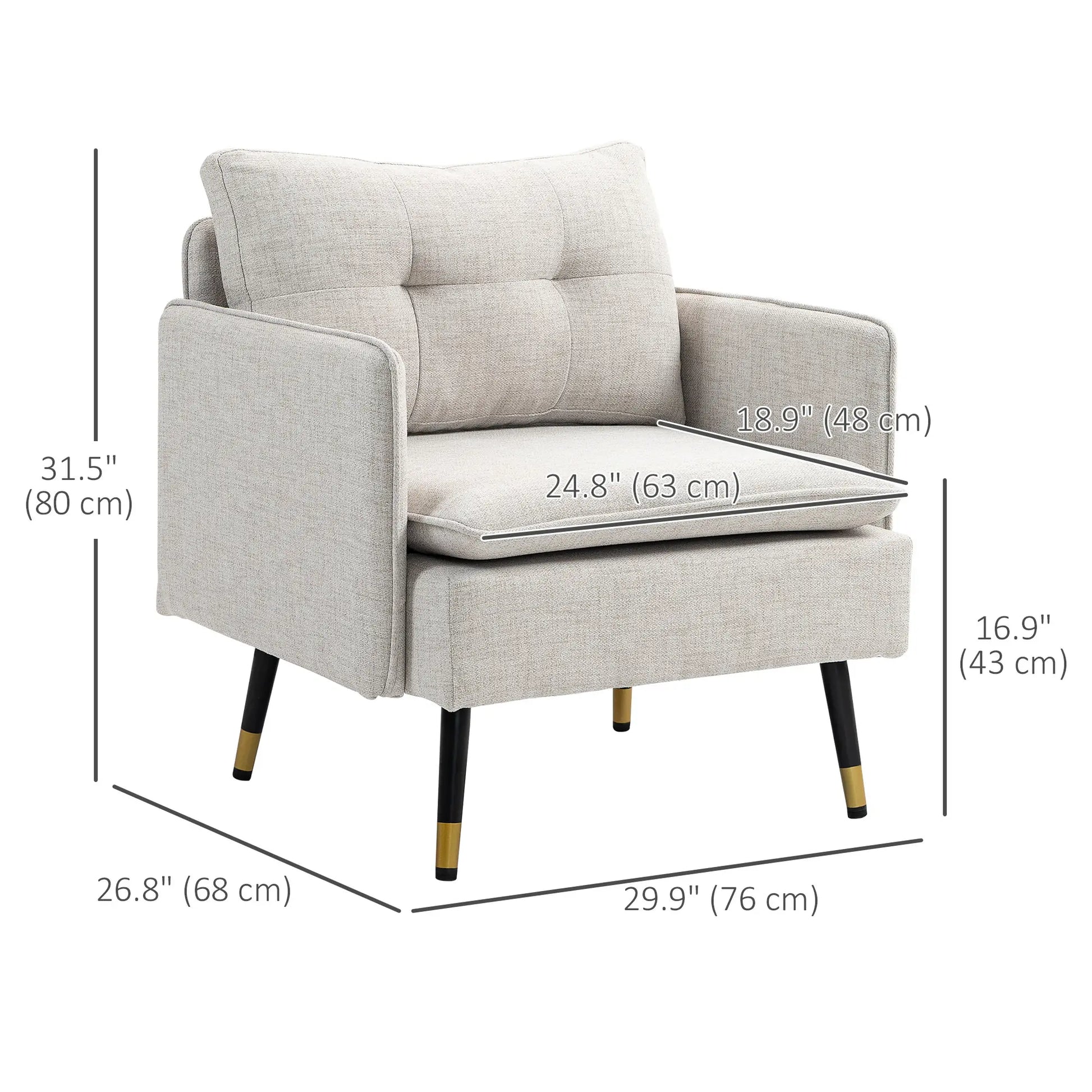 Modern Armchair, Upholstered Accent Chair, Tufted Back, Steel Legs, Cream White Accent Chairs at Gallery Canada
