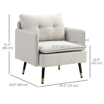 Modern Armchair, Upholstered Accent Chair, Tufted Back, Steel Legs, Cream White Accent Chairs at Gallery Canada